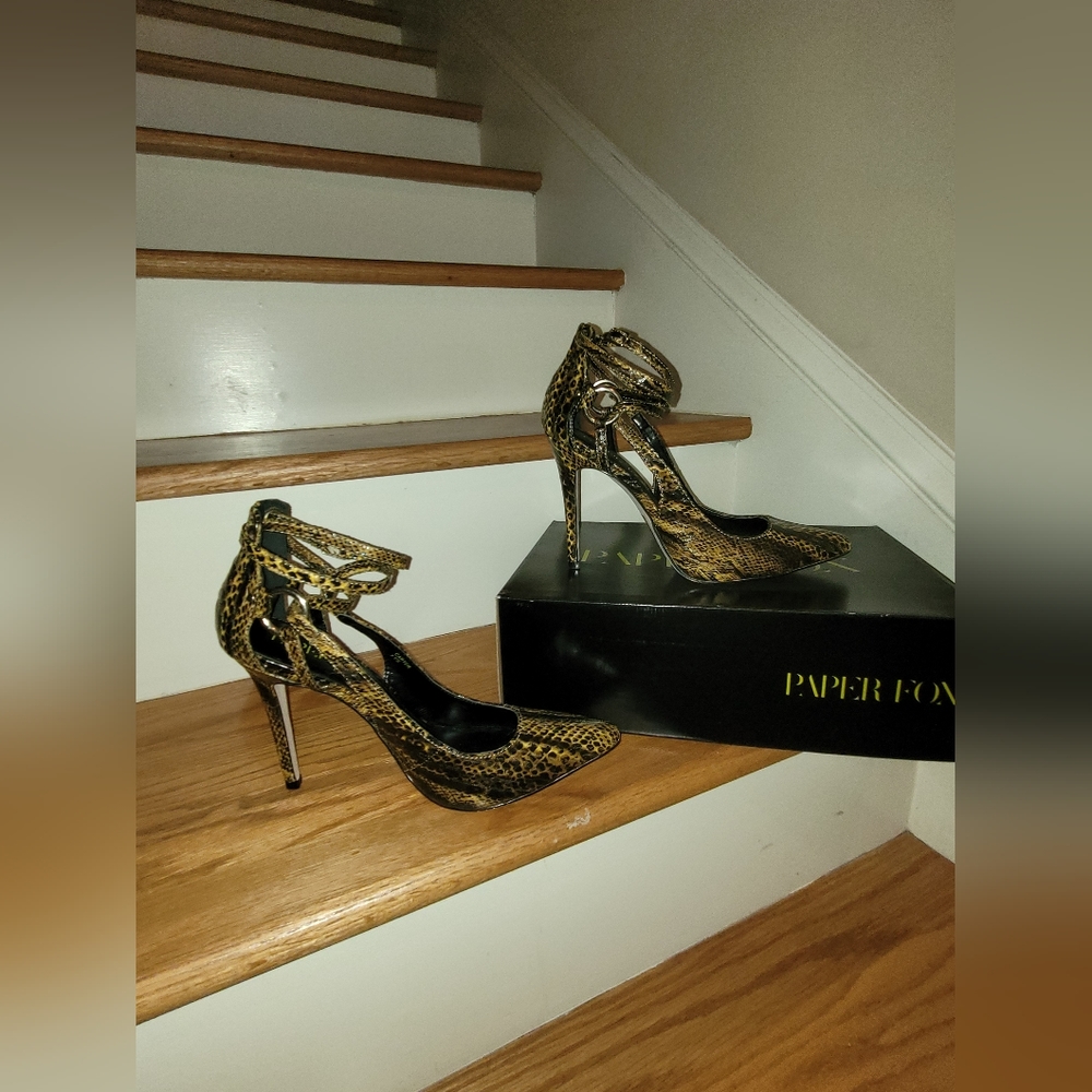 Paper Fox Yellow & Black Snake Print Heels